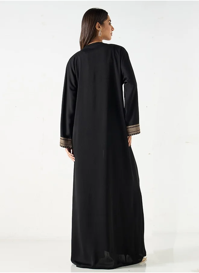 JAMEELA Black Abaya with placement lace insert