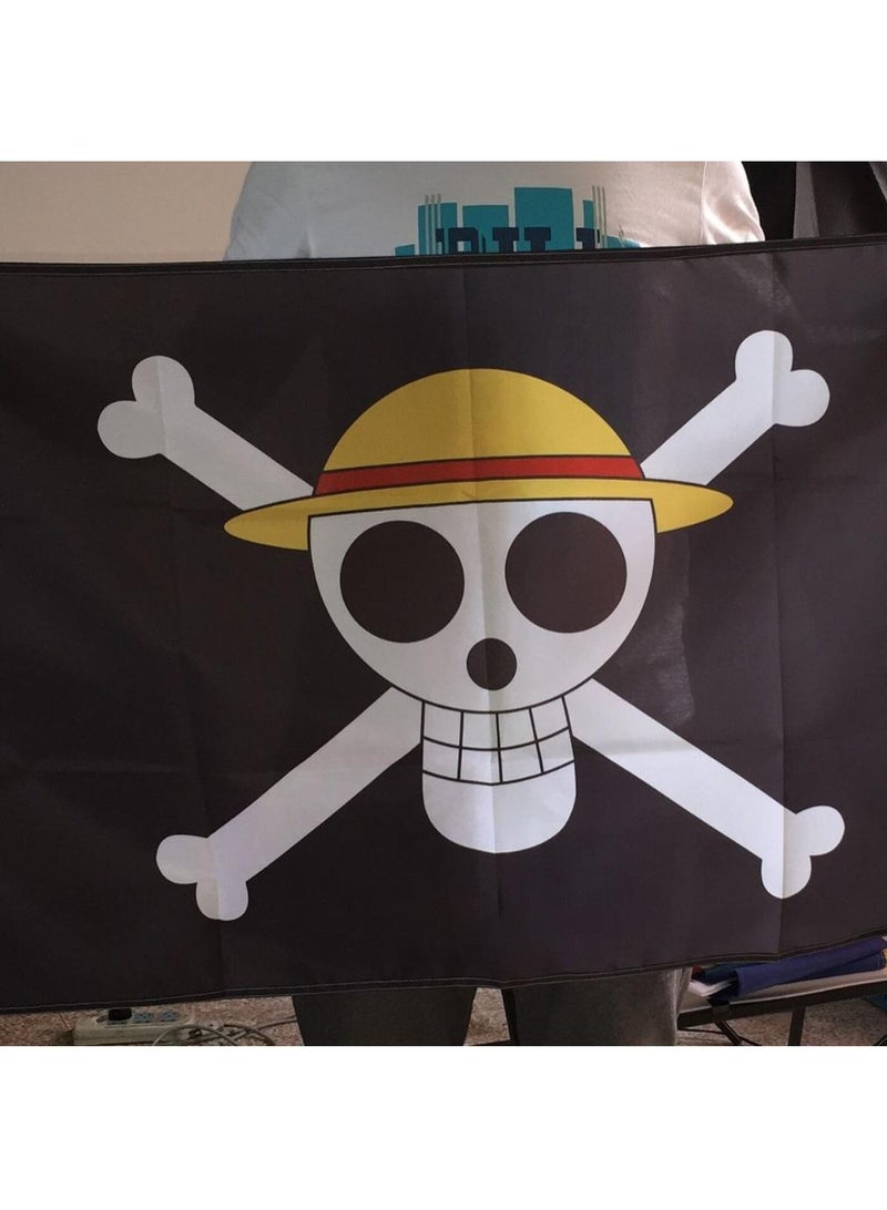 1-Pieces Polyester Flag ONE PIECE Cartoon Flag Design Cosplay Pirate Flag Straw Hat Luffy Print Room Decor with Corners Buckle 60*90cm Black-A26 - Image 5