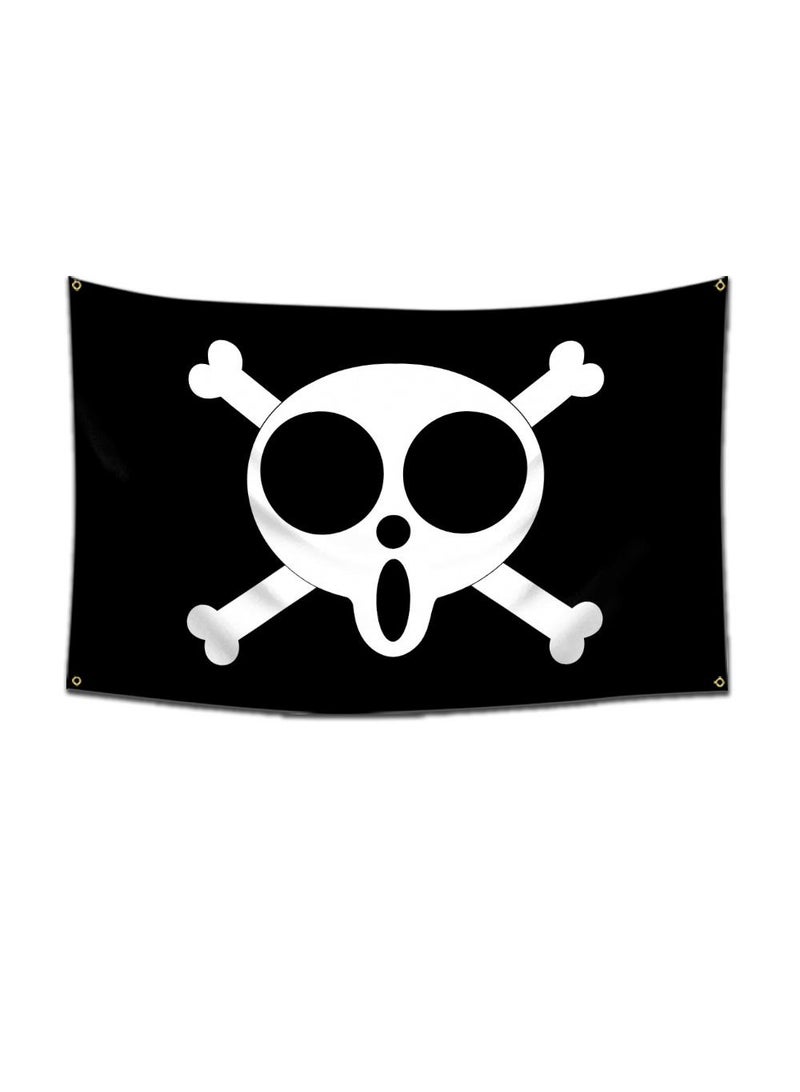 1-Pieces Polyester Flag ONE PIECE Cartoon Flag Design Cosplay Pirate Flag Straw Hat Luffy Print Room Decor with Corners Buckle 60*90cm Black-A26 - Image 1