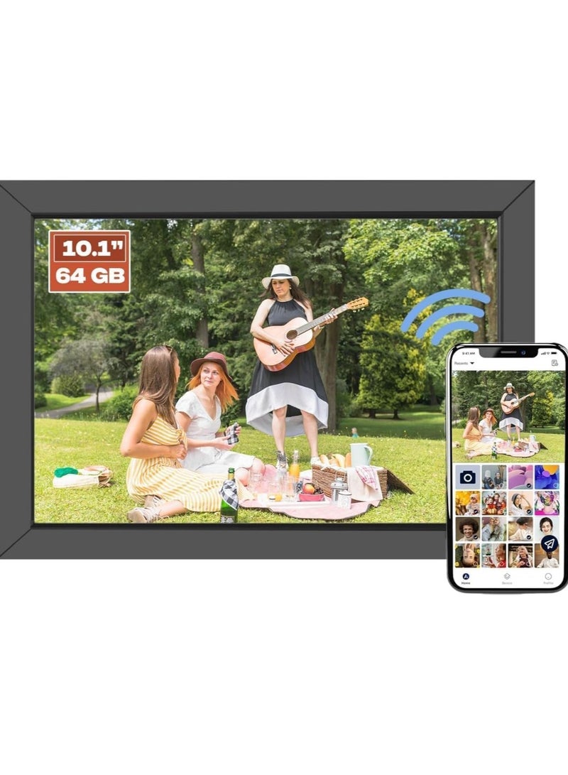 بيكاسيو إطار صور رقمي ذكي مزود بتقنية الواي فاي بسعة 64 جيجابايت وشاشة تعمل باللمس IPS مقاس 10.1 بوصة ومساحة تخزين 64 جيجابايت، مثالي لعرض صورك ومقاطع الفيديو المفضلة لديك - Image 1