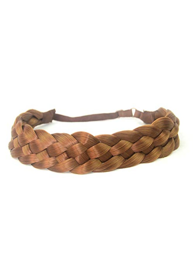 BOBIYA 5 Strands Synthetic Hair Braided Classic Chunky Wide Plaited Headband Elastic Stretch Braid for Women Girl Sunset Brown - Image 4