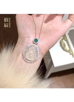 Modern Chinese Jade Buddha Pendant Necklace Laughing Buddha sends silver-plated color chain 41.7*28.8*9.5mm or so