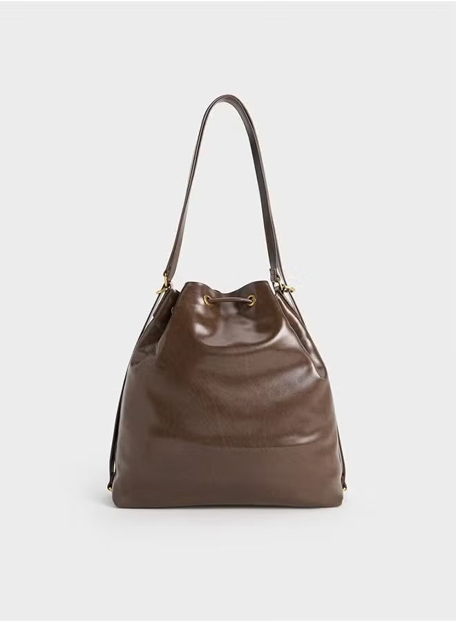 Charles & Keith Summer Shoulder Women's Bag Soft Multifunctional Shoulder Bag Dark brown - Image 3