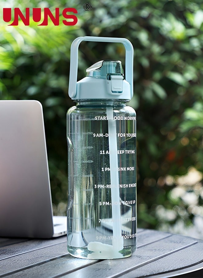 UNUNS 2 Liter Water Bottles,Motivational Water Bottle With Straw Time Marker,BPA-Free Leakproof Water Jug,Large Water Drink Jug For Home Office Outdoor Sport Fitness Gym,Green - Image 1