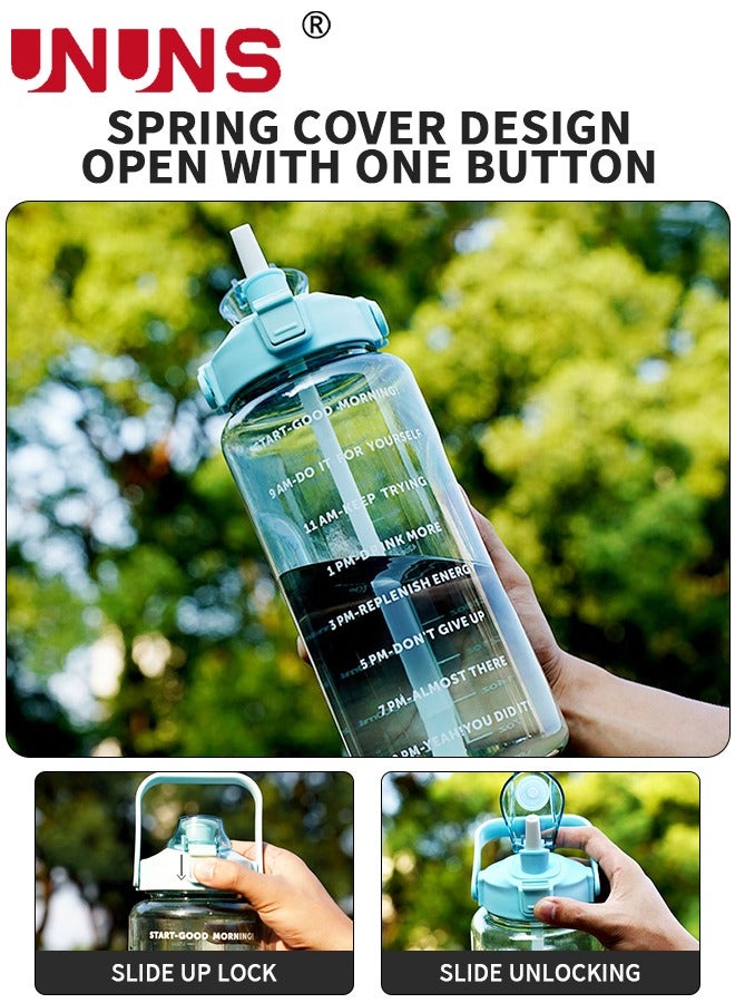 UNUNS 2 Liter Water Bottles,Motivational Water Bottle With Straw Time Marker,BPA-Free Leakproof Water Jug,Large Water Drink Jug For Home Office Outdoor Sport Fitness Gym,Green - Image 2