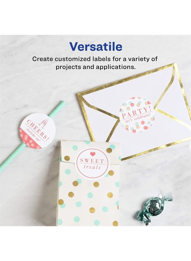 AVERY ملصقات دائرية قابلة للطباعة من أفيري مع تقنية Sure Feed، بقطر 2 بوصة، بيضاء لامعة، 60 ملصق قابل للتخصيص (22817) - Image 1