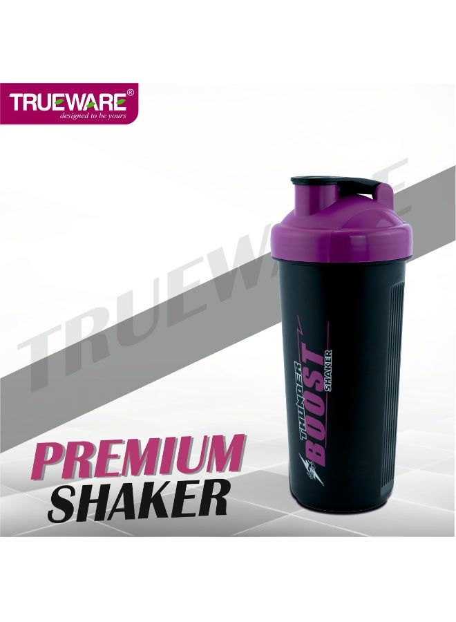 Trueware كوب خلط البروتين Trueware Tender Boost Gym Shaker بتقنية الخلط السريع | بلاستيك | 700 مل | أسود وبنفسجي | مانع للتسرب | مثالي للبروتين، ومكملات ما قبل التمرين، والأحماض الأمينية المتفرعة السلسلة (BCAAs) | خيار مثالي لعشاق اللياقة البدنية - Image 4