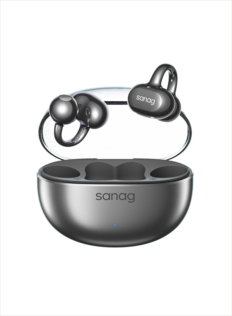 ساناج سماعات SANAG S6S Nova اللاسلكية، سماعات بلوتوث مفتوحة بمشبك الأذن بتصميم على شكل قرط، عمر بطارية 59 ساعة، مقاومة للماء IP67، خفيفة الوزن 4 جرام، محرك تيتانيوم 10 ملم - أسود - Image 3