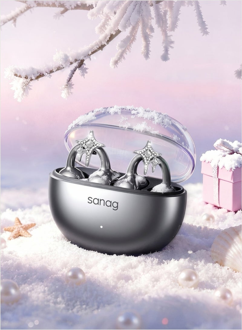 ساناج سماعات SANAG S6S Nova اللاسلكية، سماعات بلوتوث مفتوحة بمشبك الأذن بتصميم على شكل قرط، عمر بطارية 59 ساعة، مقاومة للماء IP67، خفيفة الوزن 4 جرام، محرك تيتانيوم 10 ملم - أسود - Image 5