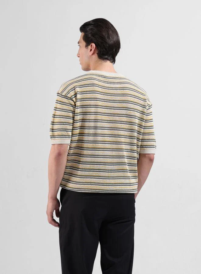 The Indian Garage Co Men Oversized Fit Textured Crew Neck Half Sleeves T-Shirt