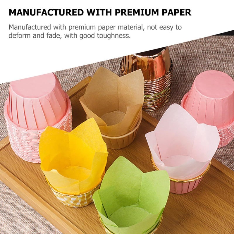 Natural Tulip Cupcake Liners 100 Pcs Grease Resistant Heat Resistant Baking Paper Cups - Image 4