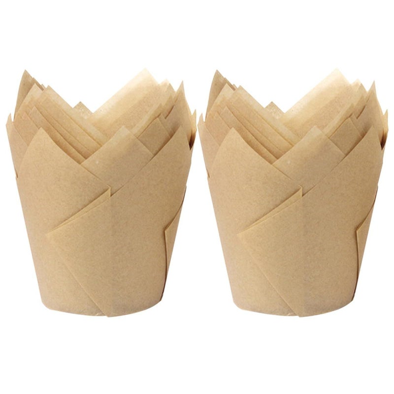 Natural Tulip Cupcake Liners 100 Pcs Grease Resistant Heat Resistant Baking Paper Cups - Image 2