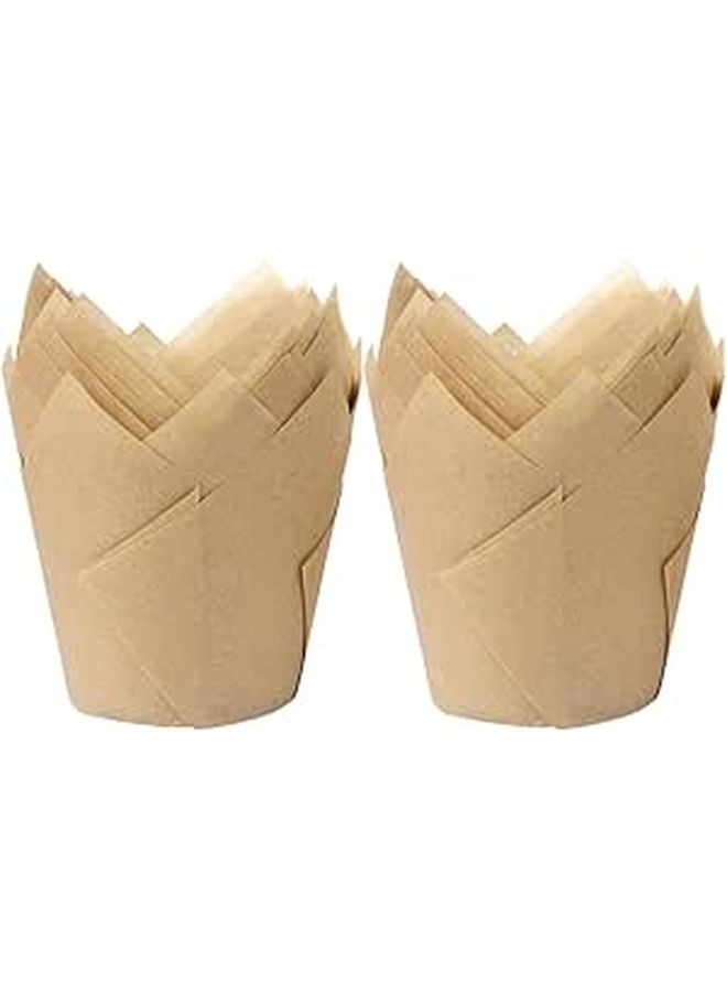 Natural Tulip Cupcake Liners 100 Pcs Grease Resistant Heat Resistant Baking Paper Cups - Image 1