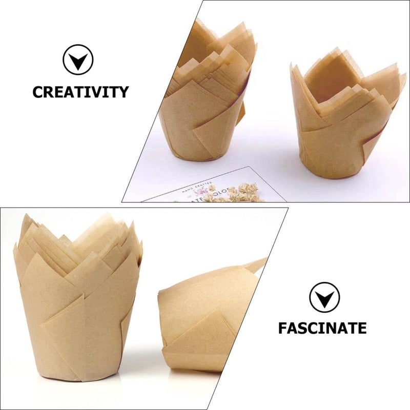 Natural Tulip Cupcake Liners 100 Pcs Grease Resistant Heat Resistant Baking Paper Cups - Image 5