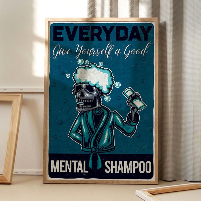 TNESSENTIAL Everyday Give Yourself a Mental Shampoo Bathroom Art Poster, Cartoon Wall Art, Bathroom Aesthetic Decor, Retro Home Decor, Printed Gift - Image 1