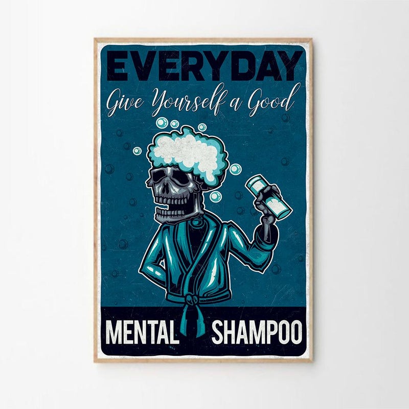 TNESSENTIAL Everyday Give Yourself a Mental Shampoo Bathroom Art Poster, Cartoon Wall Art, Bathroom Aesthetic Decor, Retro Home Decor, Printed Gift - Image 2