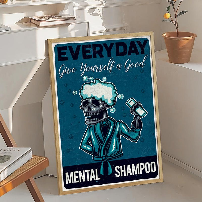 TNESSENTIAL Everyday Give Yourself a Mental Shampoo Bathroom Art Poster, Cartoon Wall Art, Bathroom Aesthetic Decor, Retro Home Decor, Printed Gift - Image 4