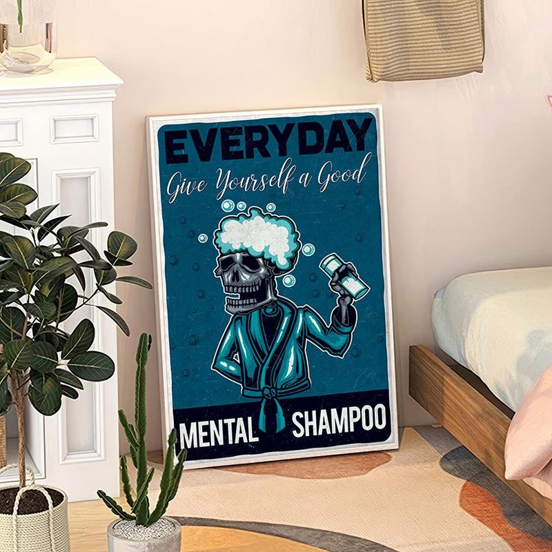TNESSENTIAL Everyday Give Yourself a Mental Shampoo Bathroom Art Poster, Cartoon Wall Art, Bathroom Aesthetic Decor, Retro Home Decor, Printed Gift - Image 3