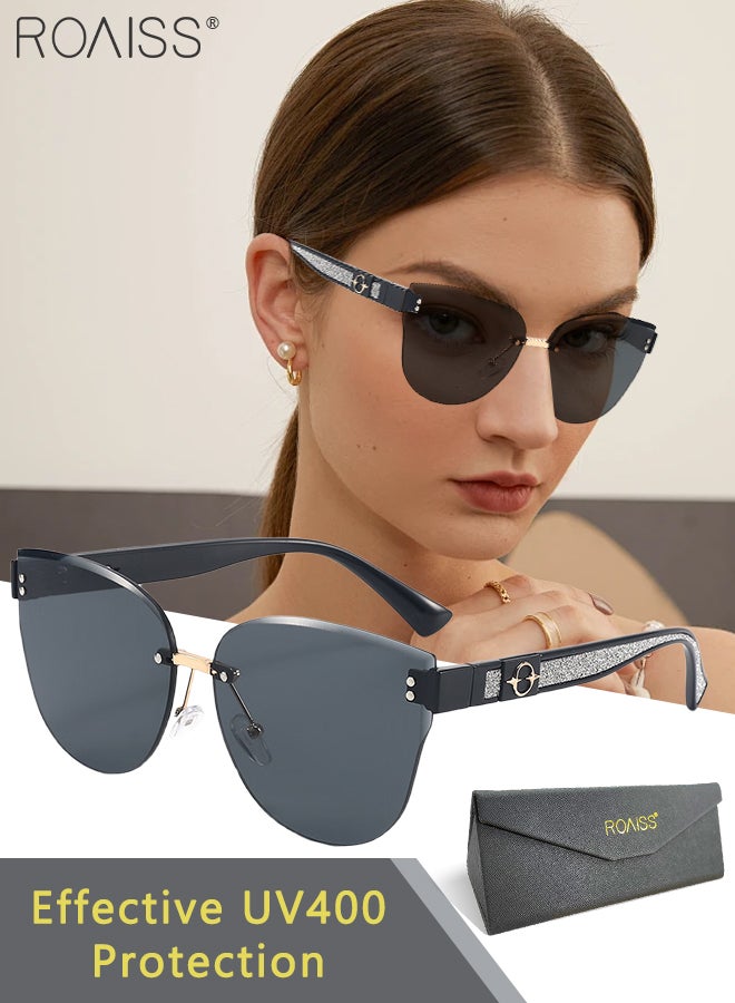 roaiss Women's Cat Eye Rimless Sunglasses, UV400 Protection Sun Glasses, Fashion Sun Shades for Shopping Party Travel with Glasses Case, 60mm - Image 1