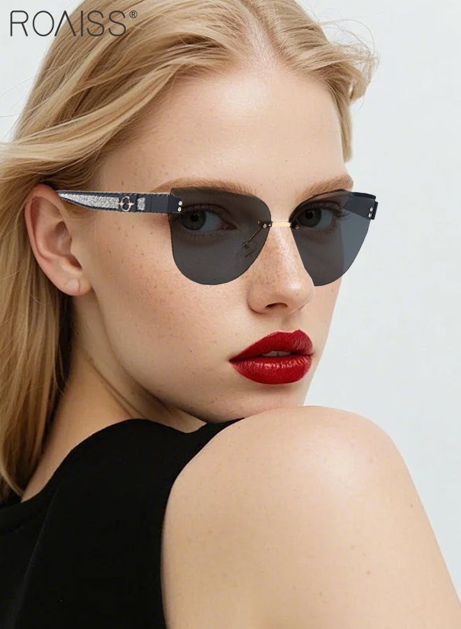 roaiss Women's Cat Eye Rimless Sunglasses, UV400 Protection Sun Glasses, Fashion Sun Shades for Shopping Party Travel with Glasses Case, 60mm - Image 2