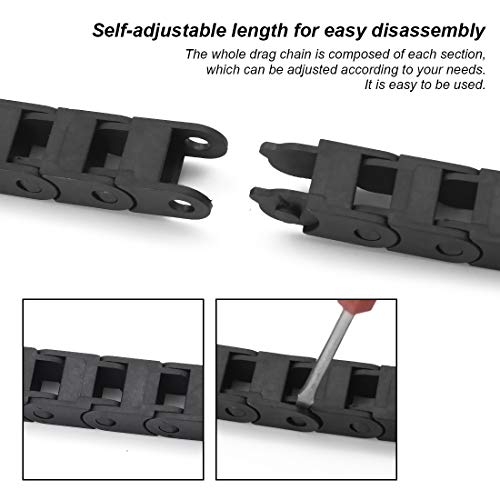 LMioEtool R18 7mm x 7mm(Inner H x Inner W) Black Plastic Cable Wire Carrier Drag Chain 1M Length for CNC, with End Connectors - Bridge Type (Non-openable) - Image 5
