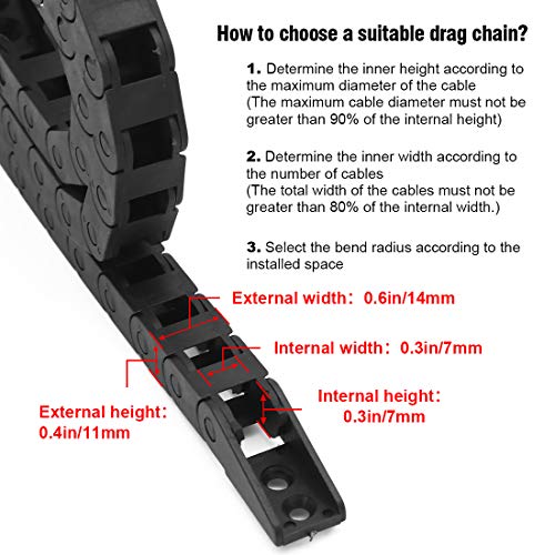 LMioEtool R18 7mm x 7mm(Inner H x Inner W) Black Plastic Cable Wire Carrier Drag Chain 1M Length for CNC, with End Connectors - Bridge Type (Non-openable) - Image 3