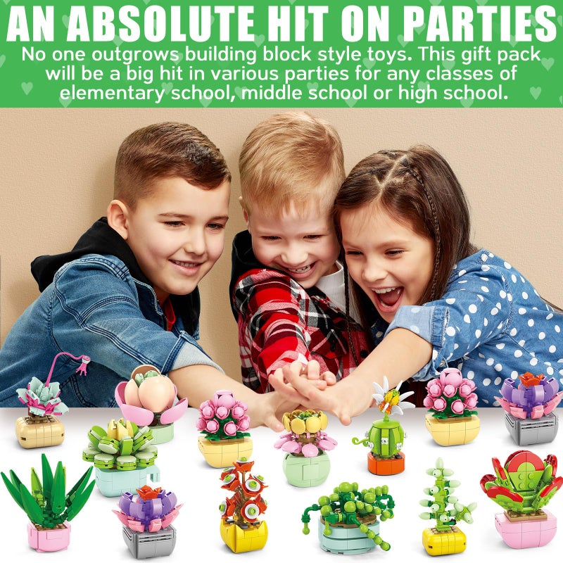 Qinline Easter Gifts for Kids 6-12, 24 Pack Succulents Plants Building Blocks with Gift Cards for School, Bulk Boy Girl Class Easter Egg Fillers Party Favors Exchange Gift Goodie Bag Basket Stuffers - Image 4