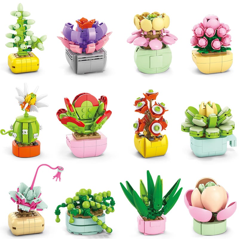 Qinline Easter Gifts for Kids 6-12, 24 Pack Succulents Plants Building Blocks with Gift Cards for School, Bulk Boy Girl Class Easter Egg Fillers Party Favors Exchange Gift Goodie Bag Basket Stuffers - Image 1