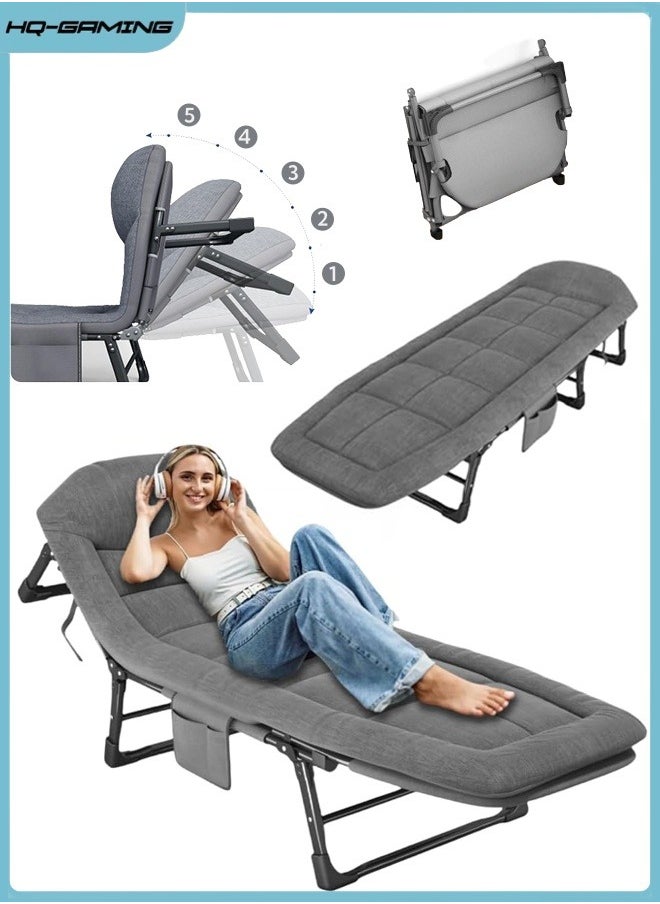 HQ-GAMING - Folding Bed, Portable Foldable Camping Bed, Adjustable Medical Bed, Comfortable Recliner Bed Lounger Chair, Single Sleeping Bed, Resting Bed, Adults Camping Cot for Outdoor Beach Office (Grey) 180*60 - Image 1