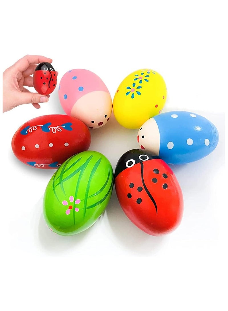 Egg Shakers Maracas for Kids - 6 Pack - Natural, Wooden Musical Toy Percussion Instruments Easter Basket Stuffers for Kids - Montessori Sound Making Shakers - Image 1