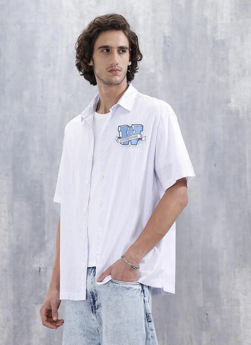 Wrogn  Varsity-Inspired Casual Oversized Striped Shirt For Men | Pink for Men | Best Price UAE