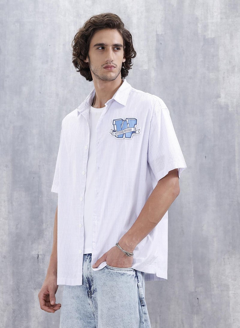 Wrogn Varsity-Inspired Casual Oversized Striped Shirt For Men | Pink - Image 4