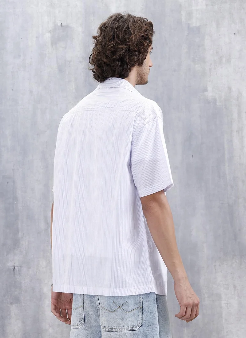 Wrogn  Varsity-Inspired Casual Oversized Striped Shirt For Men | Pink for Men | Best Price UAE