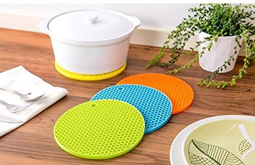 ZURATO Silicone Anti Hot Heat Resistant Round Pot Holder Disc Pads Car Dashboard Pad Dining Table Mat Place-mat Coasters, Multicolour - Pack of 4 - Image 3