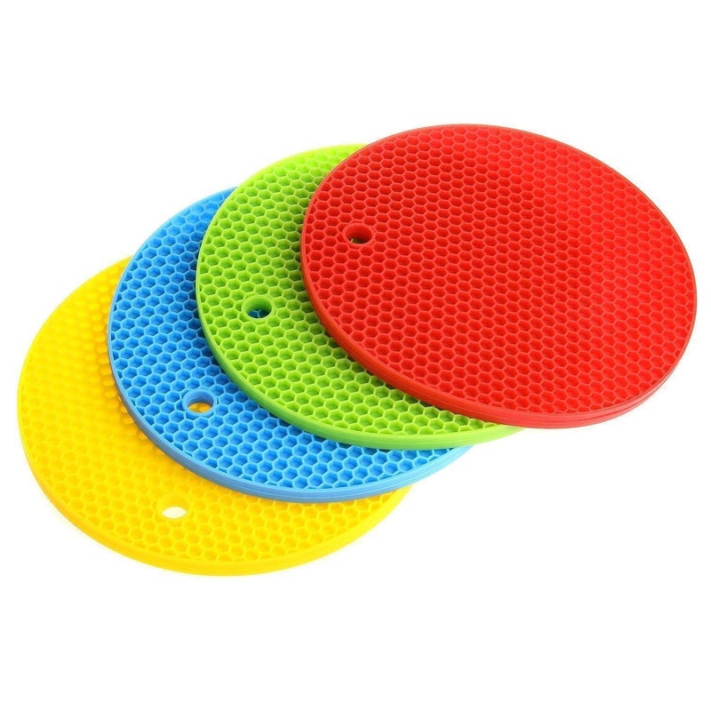 ZURATO Silicone Anti Hot Heat Resistant Round Pot Holder Disc Pads Car Dashboard Pad Dining Table Mat Place-mat Coasters, Multicolour - Pack of 4 - Image 1