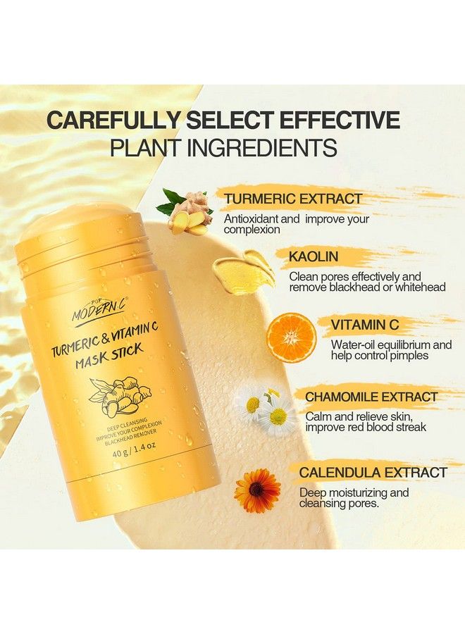 POP MODERN.C Turmeric Clay Stick Mask Organic Vitamin C Purifying Clay Mask Blackhead Cleansing Healing Clay Mud Mask Deep Clean Pore Improve Skin Acne Scars Facial Mask With Blackhead Remover Extractor Tools - Image 3