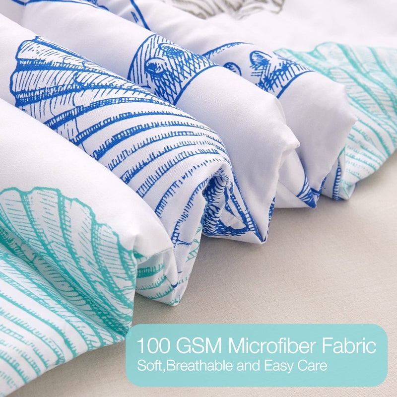 JSD مجموعة لحاف للأطفال بموضوع الشاطئ بحجم توين - لحاف مطبوع بقناديل البحر ونجوم البحر وقواقع مع غطاء وسادة خفيف الوزن لجميع الفصول قابل للغسل - Image 5