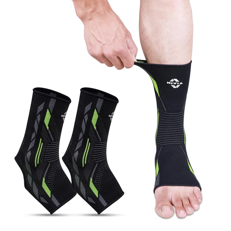 نيفيا Nivia Knitted Ankle Support - Breathable Compression Sleeve for Enhanced Stability and Pain Relief (Green, M)