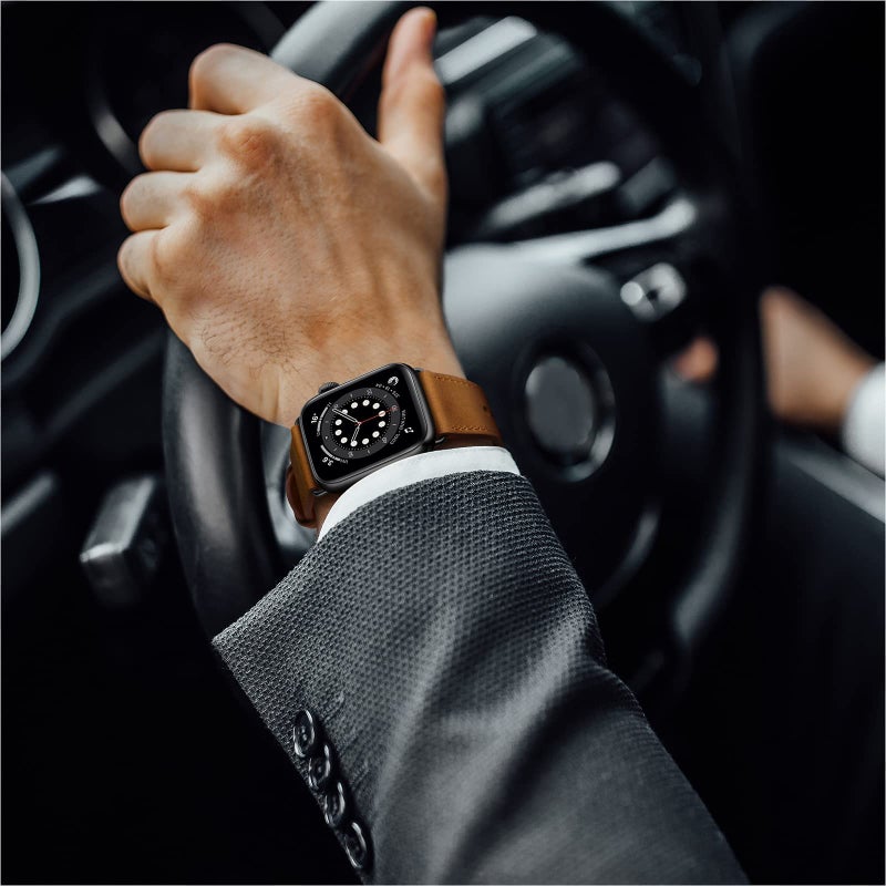 OUHENG Leather Bands Compatible with Apple Watch Band 49mm/46mm/45mm/44mm/42mm, Genuine Leather Strap for iWatch Ultra 3/2/1 & SE 3/2/1 Series 11 10 9 8 7 6 5 4 3 2 1 (Retro Brown/Black) - Image 5