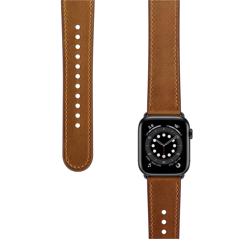 OUHENG Leather Bands Compatible with Apple Watch Band 49mm/46mm/45mm/44mm/42mm, Genuine Leather Strap for iWatch Ultra 3/2/1 & SE 3/2/1 Series 11 10 9 8 7 6 5 4 3 2 1 (Retro Brown/Black) - Image 3