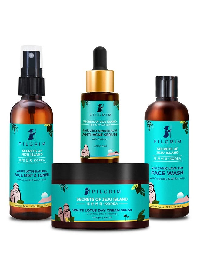 PILGRIM Pilgrim Acne Care Essentials Combo Kit | Face Wash 100ml, Face Toner 100ml, Face Cream SPF50 100g, Anti-Acne Serum 30ml | Fights & Prevents Acne | Skin Types | Korean Beauty