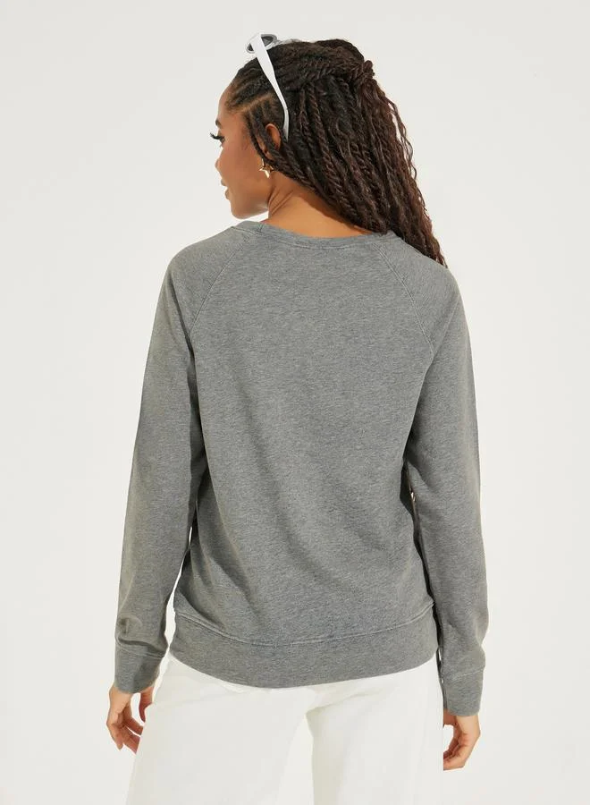Take Two Regular Fit Acid Wash Text Print Sweatshirt