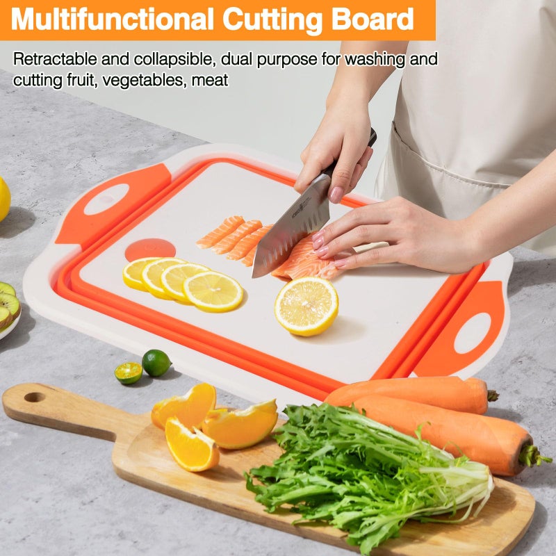 GuanBoXin Collapsible BBQ Prep Tub/Cutting Board 10L, Foldable Dish Tub with Colander, Portable Camping Sink, Multifunction Dishing Basin Bucket Wash Tub for Kitchen Fruit Vegetable Picnic (Orange) - Image 5