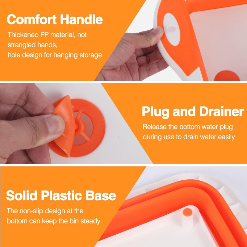 GuanBoXin Collapsible BBQ Prep Tub/Cutting Board 10L, Foldable Dish Tub with Colander, Portable Camping Sink, Multifunction Dishing Basin Bucket Wash Tub for Kitchen Fruit Vegetable Picnic (Orange) - Image 4