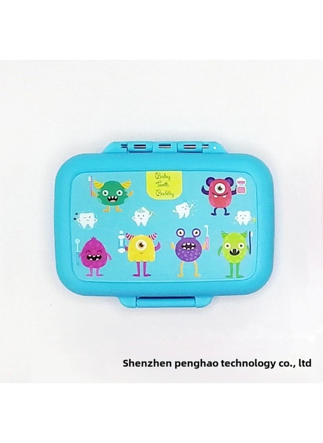 Blue Children's Deciduous Teeth Preservation Box Plastic Color Printing Baby Teeth Storage Box Fetal Hair Collection Preservation Commemorative Box De-Color:Blue Monster Bacteria Pattern-Specifications:White Lining - Image 1