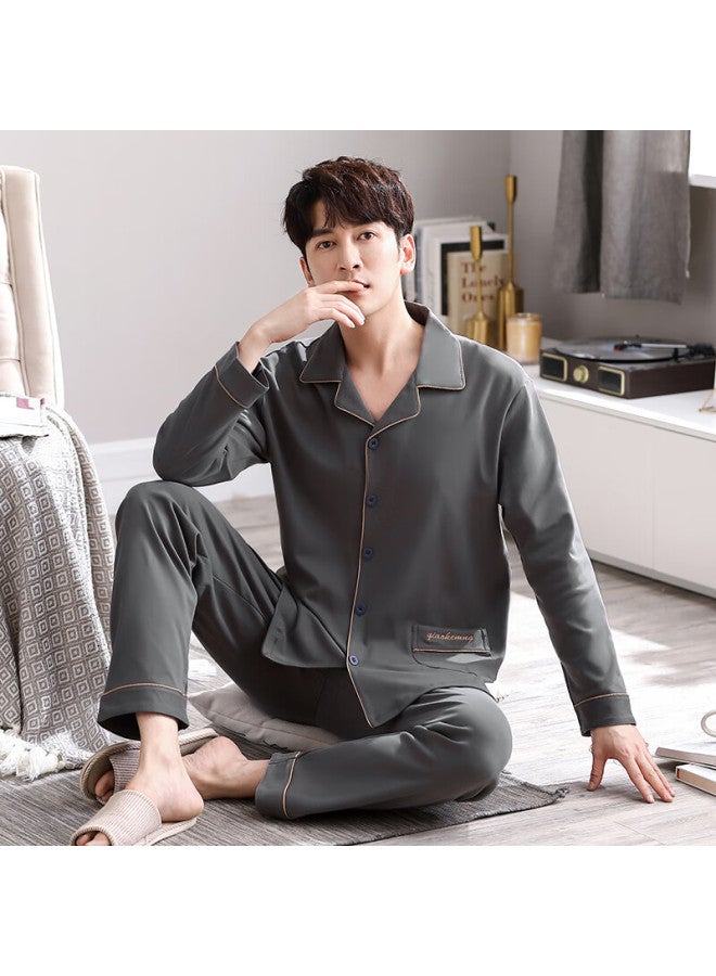 Fentengcare Men's Cotton Pajama Set Spring Autumn Cardigan Lapel Long Sleeve Long Pants Casual Homewear Simple Wearable Qh - Image 2