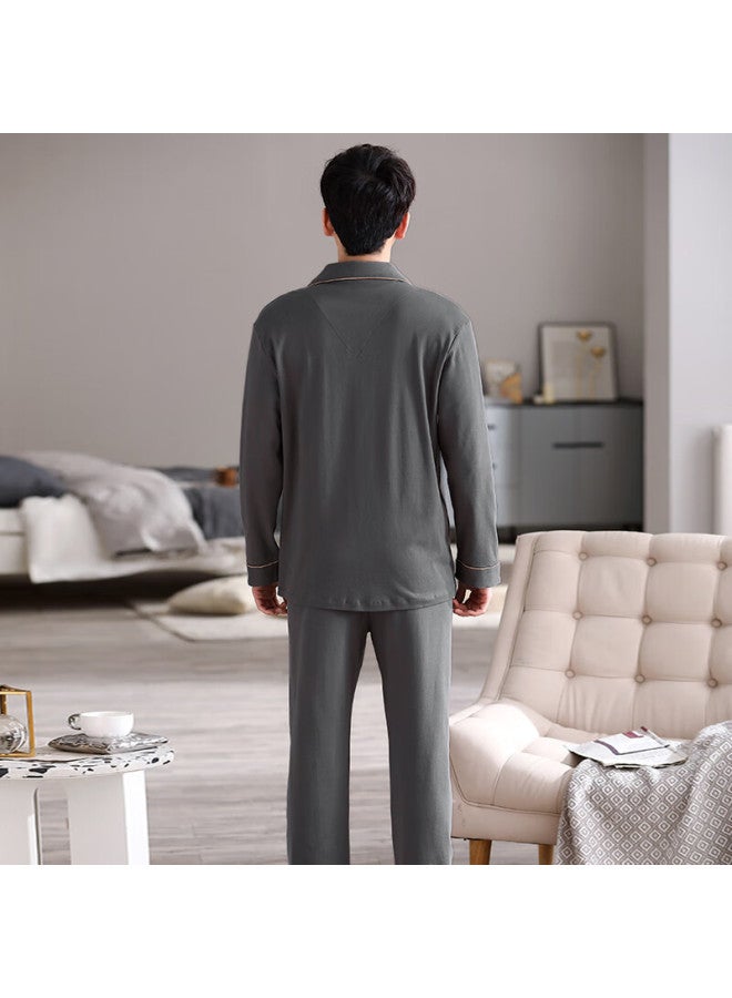 Fentengcare Men's Cotton Pajama Set Spring Autumn Cardigan Lapel Long Sleeve Long Pants Casual Homewear Simple Wearable Qh - Image 4
