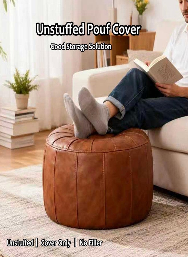 Thgonwid Unstuffed Moroccan Storage Pouf Foot Stool Ottoman Seat Handmade Faux Leather Bean Bag Floor Chair Foot Rest for Living Room, Bedroom or Balcony (Light Brown) - Image 2