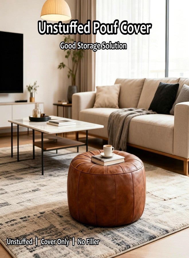 Thgonwid Unstuffed Moroccan Storage Pouf Foot Stool Ottoman Seat Handmade Faux Leather Bean Bag Floor Chair Foot Rest for Living Room, Bedroom or Balcony (Light Brown) - Image 4
