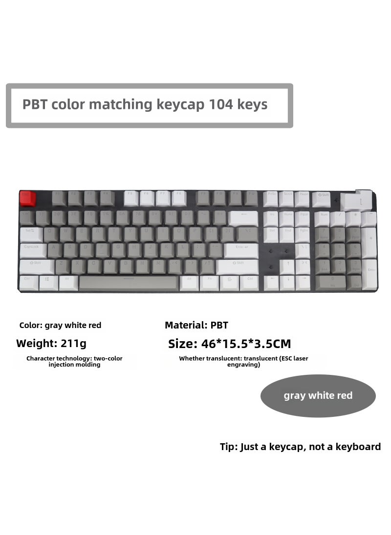 Generic - PBT Colorful Mechanical Keyboard Caps 104/87 Set Gray white red-PBT-just keycap-not keyboard - Image 1